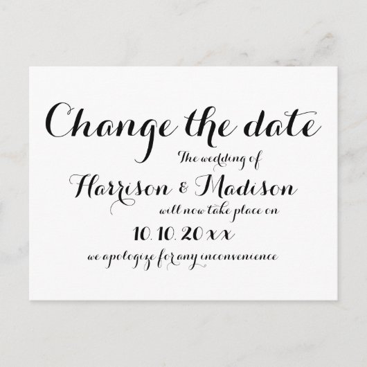 Carte Postale Faire-part Changer la date, calligraphie mariage (Devant)