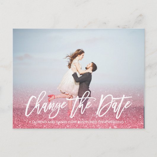 Carte Postale Faire-part CHANGER LA DATE calligraphie Parties scintillant p (Devant)