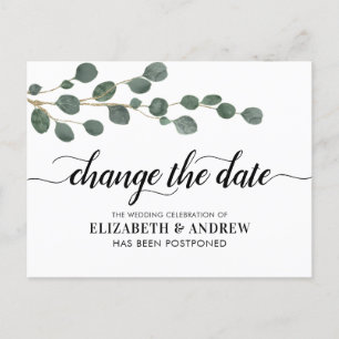 Carte Postale Faire-part Changer la date Écriture moderne Verdure Eucalyptu