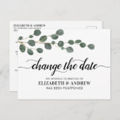 Carte Postale Faire-part Changer la date Écriture moderne Verdure Eucalyptu (Devant / Derrière)