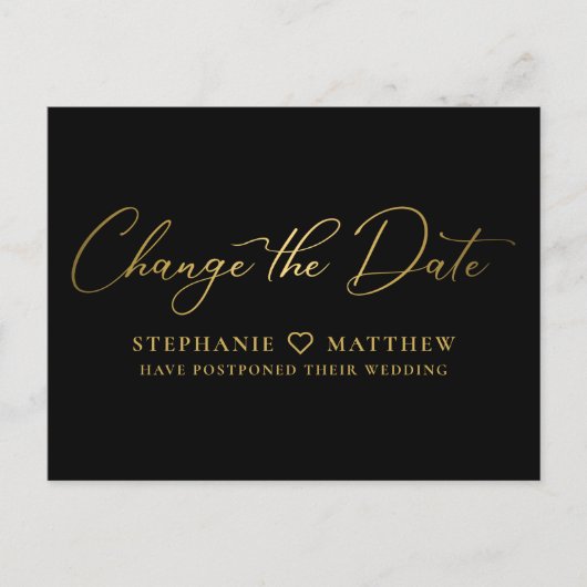 Carte Postale Faire-part Changer la date élégant or script noir (Devant)