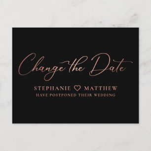 Carte Postale Faire-part Changer la date élégant rose or script noir
