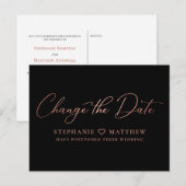 Carte Postale Faire-part Changer la date élégant rose or script noir (Devant / Derrière)