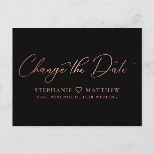 Carte Postale Faire-part Changer la date élégant rose or script noir (Devant)