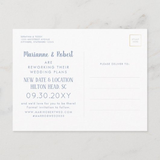 Carte Postale Faire-part Changer la date Funny Modern Destination Mariage (Dos)