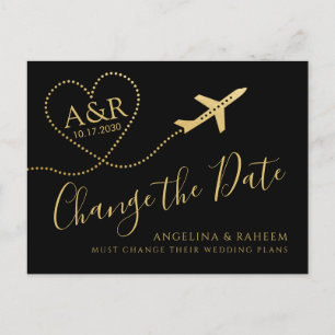 Carte Postale Faire-part Changer la date Mariage de destination Or noir