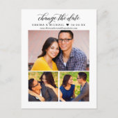 Carte Postale Faire-part Changer la date Modern Black Script Photo Collage (Devant)