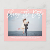 Carte Postale Faire-part CHANGER LA DATE Modern PINK calligraphie photo (Devant)