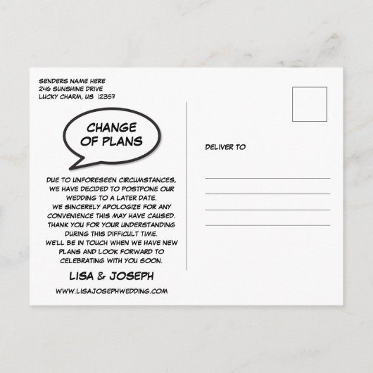 Carte Postale Faire-part Changer la date Nouveau plan Dessin amusant modern (Dos)