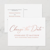 Carte Postale Faire-part Changer la date Rose Gold Moderne Script (Devant / Derrière)