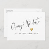 Carte Postale Faire-part Changer la date Simple cœur en or Mariage (Devant / Derrière)