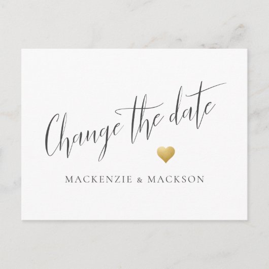 Carte Postale Faire-part Changer la date Simple cœur en or Mariage (Devant)