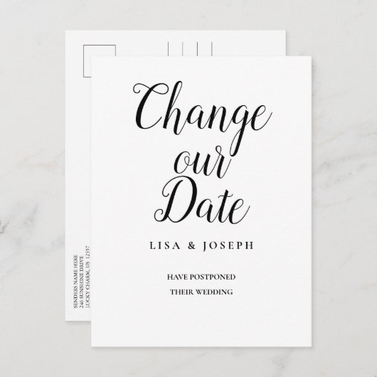 Carte Postale Faire-part Changer la date Simple Élégant (Devant / Derrière)