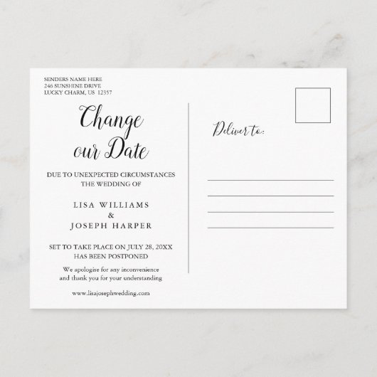 Carte Postale Faire-part Changer la date Simple Élégant (Dos)