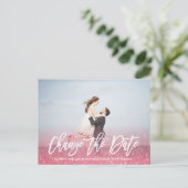 Carte Postale Faire-part CHANGEZ LA DATE  calligraphie Photo pailleté rose (Debout devant)