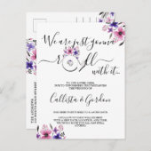 Carte Postale Faire-part Changez la Date Fleurs Rose et Violet Roll With It (Devant / Derrière)