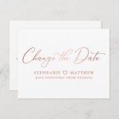 Carte Postale Faire-part Changez la date Rose Moderne Écriture Or (Devant / Derrière)