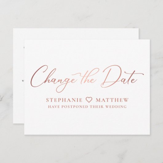 Carte Postale Faire-part Changez la date Rose Moderne Écriture Or (Devant / Derrière)