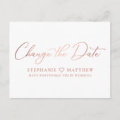 Carte Postale Faire-part Changez la date Rose Moderne Écriture Or (Devant)