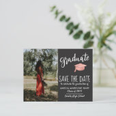 Carte Postale Faire-part Chapeau de diplômé moderne enregistrer la date de  (Debout devant)