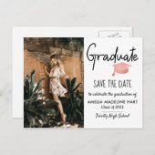 Carte Postale Faire-part Chapeau de diplômé moderne | Photo de sauvegarde d (Devant / Derrière)