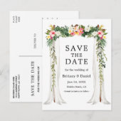 Carte Postale Faire-part Chapiteau de mariage aquarelle floral tropical pho (Devant / Derrière)