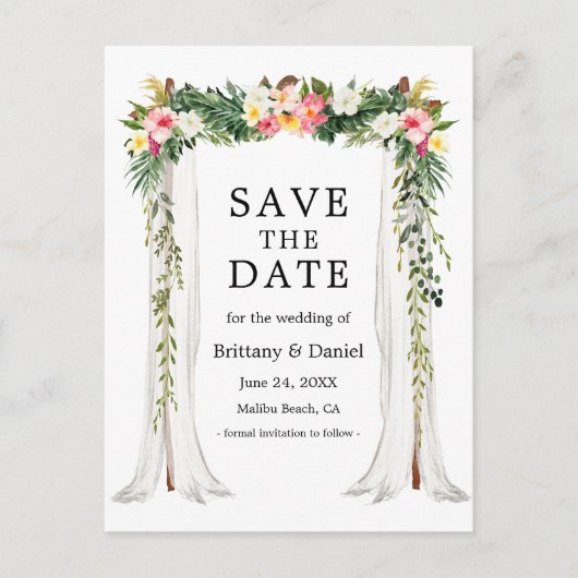 Carte Postale Faire-part Chapiteau de mariage aquarelle floral tropical pho (Devant)