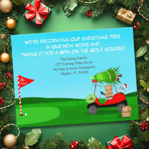 Carte Postale Faire-part Chariot de golf de Noël avec cartons de déménageme