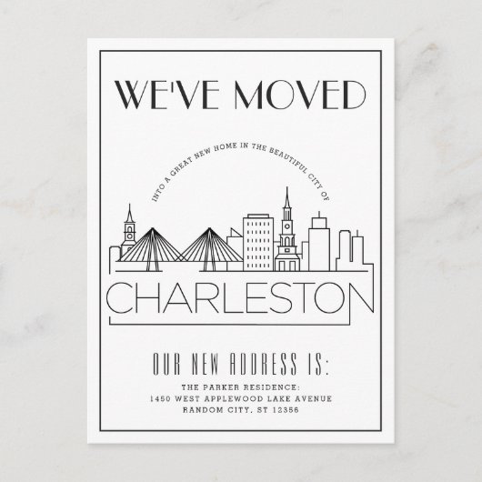 Carte Postale Faire-part Charleston Moderne Deco | Changement d'adresse (Devant)
