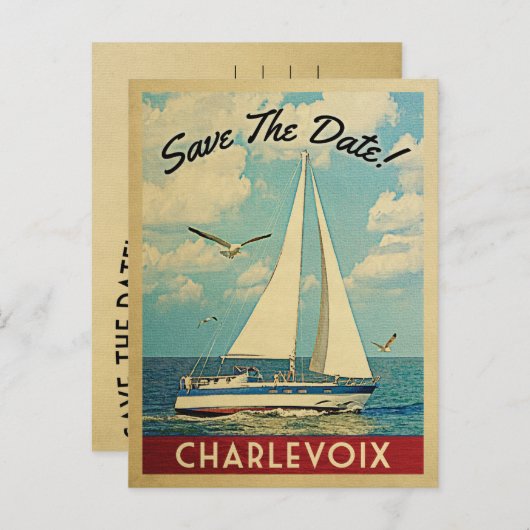 Carte Postale Faire-part Charlevoix Sauvegarder La Date Voilier Nautique (Devant / Derrière)