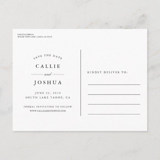 Carte Postale Faire-part Charme simple Enregistrer la date (Dos)