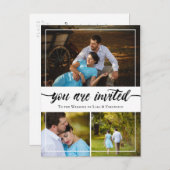 Carte Postale Faire-part Charming Brush Script Photo Collage Mariage Invita (Devant / Derrière)