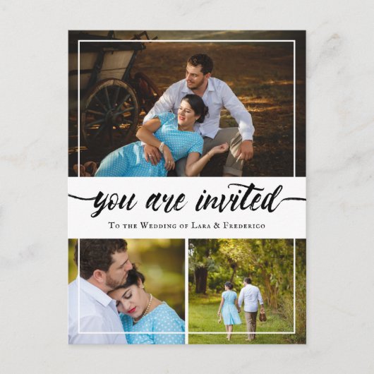 Carte Postale Faire-part Charming Brush Script Photo Collage Mariage Invita (Devant)