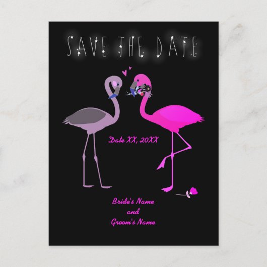 Carte Postale Faire-part Charming Flamant rose couple Enregistrer la date M (Devant)