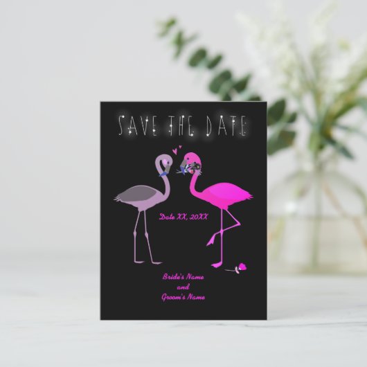 Carte Postale Faire-part Charming Flamant rose couple Enregistrer la date M (Debout devant)