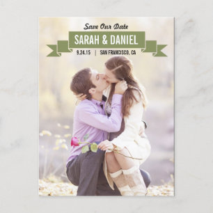 Carte Postale Faire-part Charming Ribbon Save the Date - Green