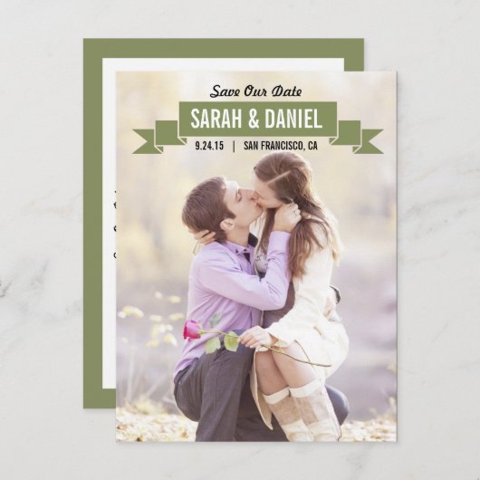 Carte Postale Faire-part Charming Ribbon Save the Date - Green (Devant / Derrière)