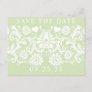 Carte Postale Faire-part Chartreuse Funky Damask Enregistrer la date