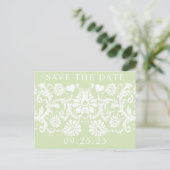 Carte Postale Faire-part Chartreuse Funky Damask Enregistrer la date (Debout devant)