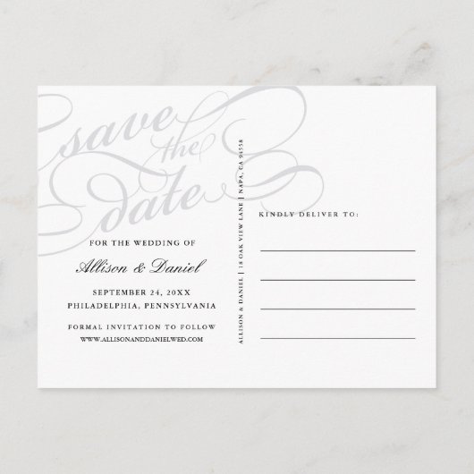 Carte Postale Faire-part Chasseur | Mariage de script classique Enregistrer (Dos)