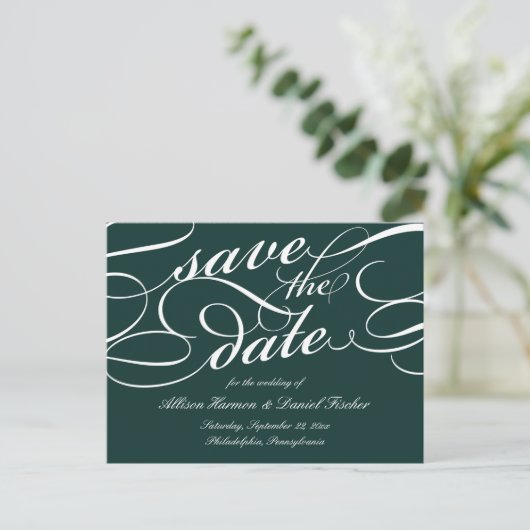 Carte Postale Faire-part Chasseur | Mariage de script classique Enregistrer (Debout devant)