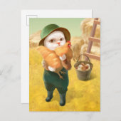 Carte Postale Faire-part Chat adorable avec Hen à la ferme (Devant / Derrière)