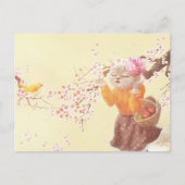 Carte Postale Faire-part Chat chantant avec panier de fleurs (Devant)