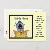 Carte Postale Faire-part Chat et Oiseau Maison Mobile Home (Devant / Derrière)