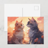 Carte Postale Faire-part Chat Love Romance Aquarelle Whispers (Devant / Derrière)