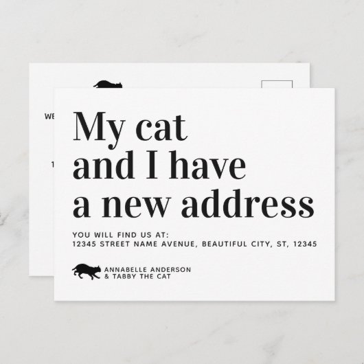 Carte Postale Faire-part Chat Moderne Nous Avons Déménagé Nouvelle Adresse (Devant / Derrière)