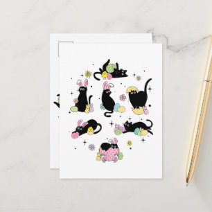 Carte Postale Faire-part Chat noir avec oeufs de lapin
