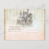 Carte Postale Faire-part Château de conte de fées à paillettes dorées Enreg (Dos)