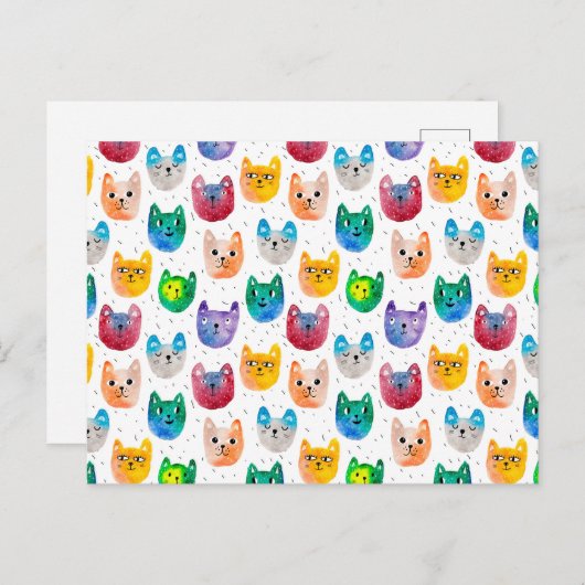 Carte Postale Faire-part Chats aquarelles et amis (Devant / Derrière)