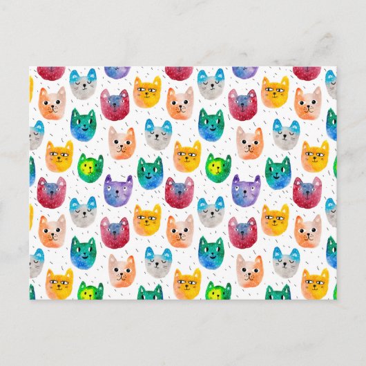 Carte Postale Faire-part Chats aquarelles et amis (Devant)